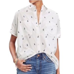 Madewell Pelican Courier White Oversized Poplin Shirt in Pelican Jacquard - XS